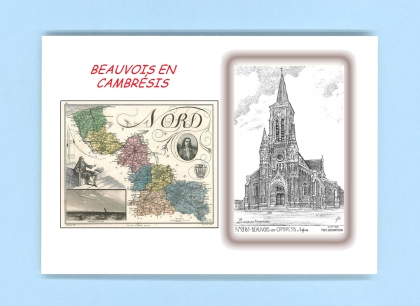 Cartes Postales impression Noir avec dpartement sur la ville de BEAUVOIS EN CAMBRESIS Titre : eglise