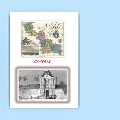Cartes Postales impression Noir avec dpartement sur la ville de CAMBRAI Titre : porte notre dame