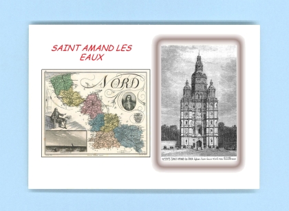Cartes Postales impression Noir avec dpartement sur la ville de ST AMAND LES EAUX Titre : eglise
