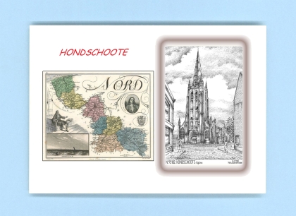 Cartes Postales impression Noir avec dpartement sur la ville de HONDSCHOOTE Titre : eglise
