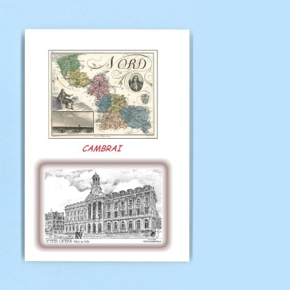 Cartes Postales impression Noir avec dpartement sur la ville de CAMBRAI Titre : hotel de ville