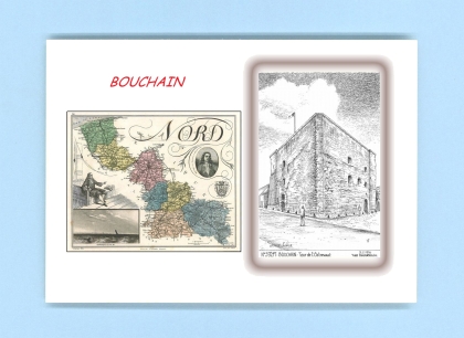 Cartes Postales impression Noir avec dpartement sur la ville de BOUCHAIN Titre : tour de l ostrevant