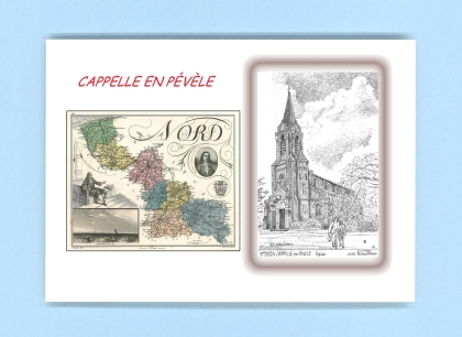 Cartes Postales impression Noir avec dpartement sur la ville de CAPPELLE EN PEVELE Titre : eglise