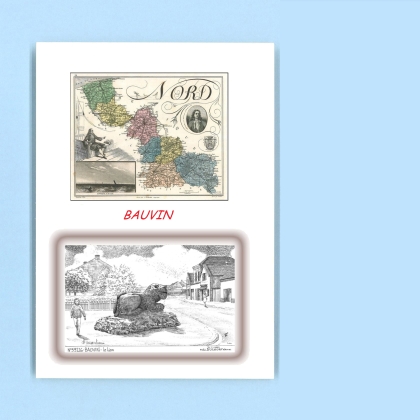 Cartes Postales impression Noir avec dpartement sur la ville de BAUVIN Titre : le lion