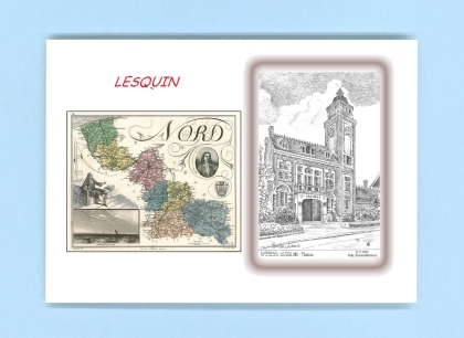 Cartes Postales impression Noir avec dpartement sur la ville de LESQUIN Titre : mairie