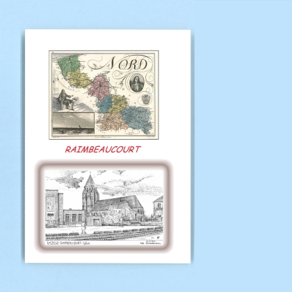 Cartes Postales impression Noir avec dpartement sur la ville de RAIMBEAUCOURT Titre : eglise