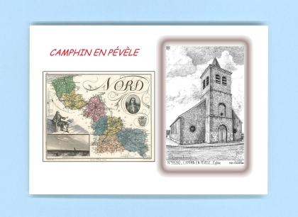 Cartes Postales impression Noir avec dpartement sur la ville de CAMPHIN EN PEVELE Titre : eglise