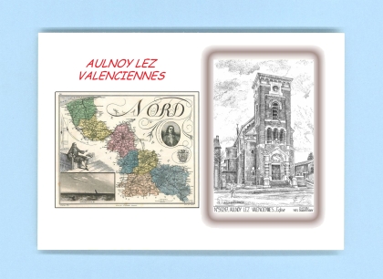 Cartes Postales impression Noir avec dpartement sur la ville de AULNOY LEZ VALENCIENNES Titre : eglise