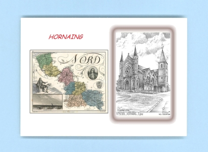 Cartes Postales impression Noir avec dpartement sur la ville de HORNAING Titre : eglise