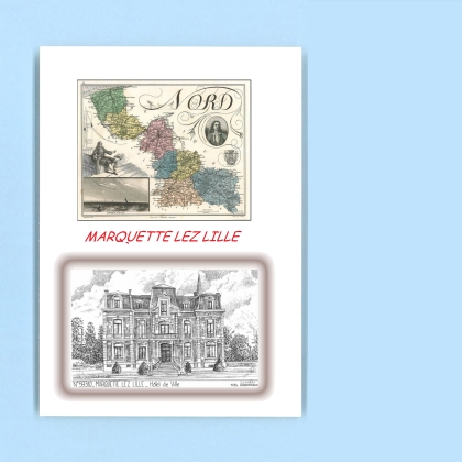 Cartes Postales impression Noir avec dpartement sur la ville de MARQUETTE LEZ LILLE Titre : hotel de ville
