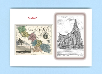 Cartes Postales impression Noir avec dpartement sur la ville de CLARY Titre : eglise