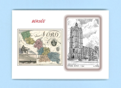 Cartes Postales impression Noir avec dpartement sur la ville de BERSEE Titre : eglise