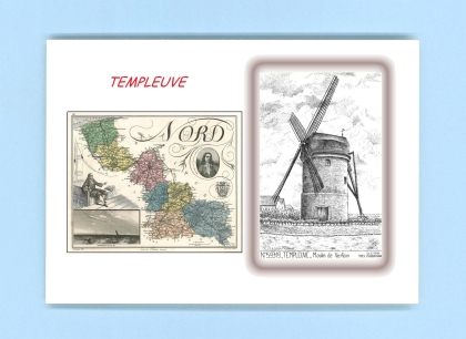 Cartes Postales impression Noir avec dpartement sur la ville de TEMPLEUVE Titre : moulin de vertain