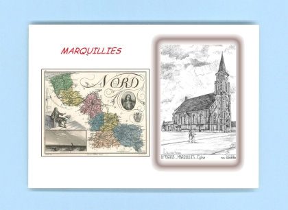 Cartes Postales impression Noir avec dpartement sur la ville de MARQUILLIES Titre : eglise