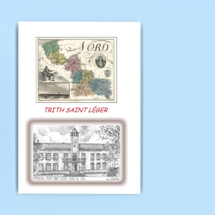 Cartes Postales impression Noir avec dpartement sur la ville de TRITH ST LEGER Titre : hotel de ville