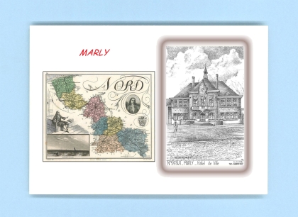 Cartes Postales impression Noir avec dpartement sur la ville de MARLY Titre : hotel de ville