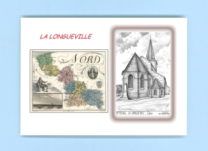 Cartes Postales impression Noir avec dpartement sur la ville de LA LONGUEVILLE Titre : eglise
