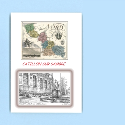 Cartes Postales impression Noir avec dpartement sur la ville de CATILLON SUR SAMBRE Titre : square