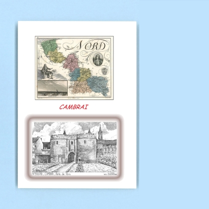 Cartes Postales impression Noir avec dpartement sur la ville de CAMBRAI Titre : porte de paris