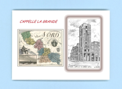 Cartes Postales impression Noir avec dpartement sur la ville de CAPPELLE LA GRANDE Titre : beffroi