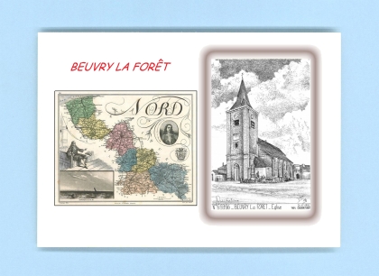 Cartes Postales impression Noir avec dpartement sur la ville de BEUVRY LA FORET Titre : eglise