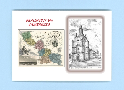 Cartes Postales impression Noir avec dpartement sur la ville de BEAUMONT EN CAMBRESIS Titre : eglise