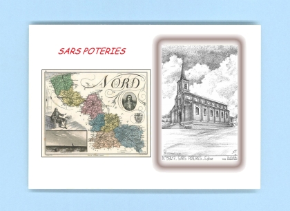 Cartes Postales impression Noir avec dpartement sur la ville de SARS POTERIES Titre : eglise