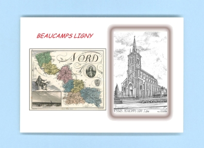 Cartes Postales impression Noir avec dpartement sur la ville de BEAUCAMPS LIGNY Titre : eglise