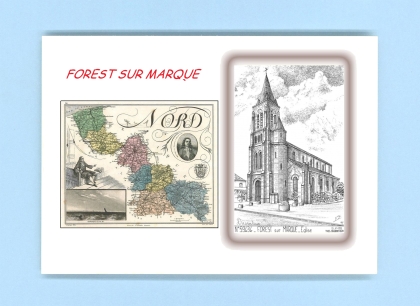 Cartes Postales impression Noir avec dpartement sur la ville de FOREST SUR MARQUE Titre : eglise