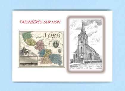 Cartes Postales impression Noir avec dpartement sur la ville de TAISNIERES SUR HON Titre : eglise