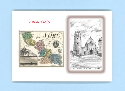 Cartes Postales impression Noir avec dpartement sur la ville de CARNIERES Titre : place de l eglise