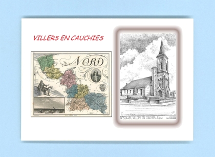 Cartes Postales impression Noir avec dpartement sur la ville de VILLERS EN CAUCHIES Titre : eglise