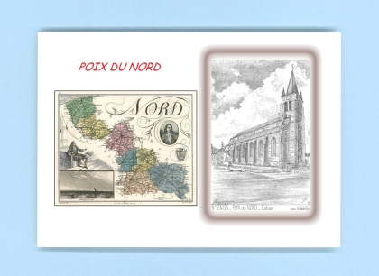 Cartes Postales impression Noir avec dpartement sur la ville de POIX DU NORD Titre : eglise
