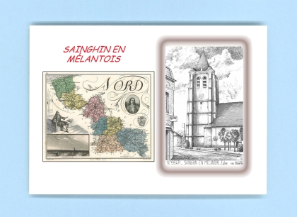 Cartes Postales impression Noir avec dpartement sur la ville de SAINGHIN EN MELANTOIS Titre : eglise