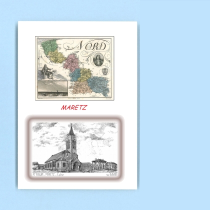 Cartes Postales impression Noir avec dpartement sur la ville de MARETZ Titre : eglise