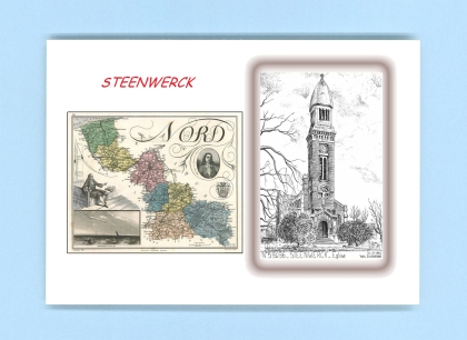 Cartes Postales impression Noir avec dpartement sur la ville de STEENWERCK Titre : eglise
