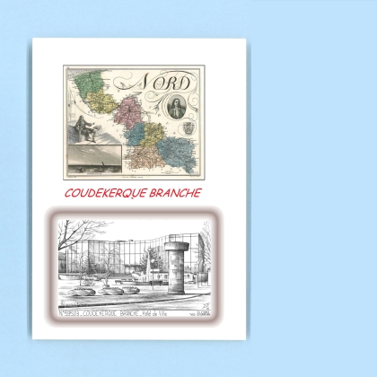 Cartes Postales impression Noir avec dpartement sur la ville de COUDEKERQUE BRANCHE Titre : hotel de ville