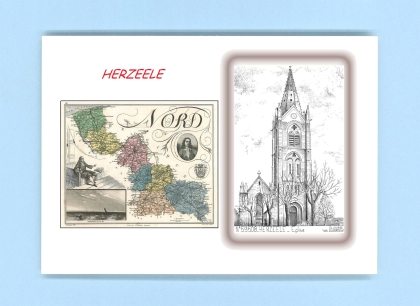 Cartes Postales impression Noir avec dpartement sur la ville de HERZEELE Titre : eglise