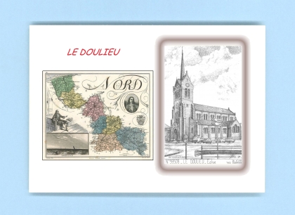 Cartes Postales impression Noir avec dpartement sur la ville de LE DOULIEU Titre : eglise