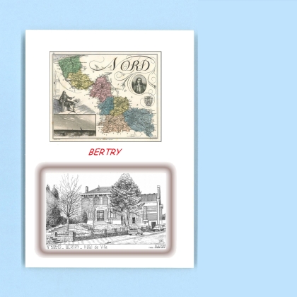 Cartes Postales impression Noir avec dpartement sur la ville de BERTRY Titre : hotel de ville