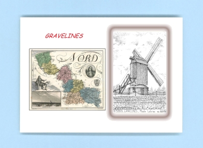Cartes Postales impression Noir avec dpartement sur la ville de GRAVELINES Titre : moulin lebriez