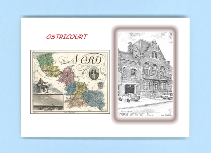 Cartes Postales impression Noir avec dpartement sur la ville de OSTRICOURT Titre : mairie