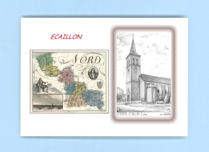 Cartes Postales impression Noir avec dpartement sur la ville de ECAILLON Titre : eglise