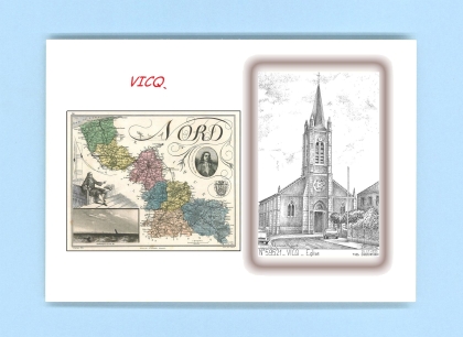 Cartes Postales impression Noir avec dpartement sur la ville de VICQ Titre : eglise