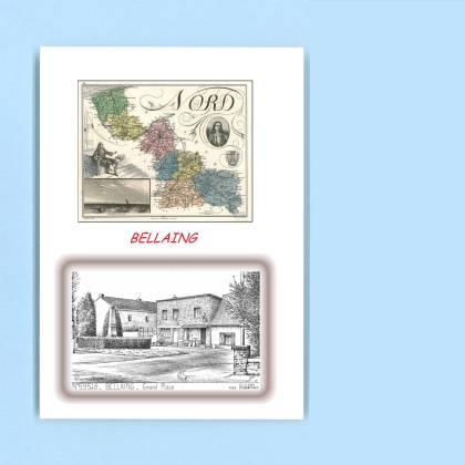 Cartes Postales impression Noir avec dpartement sur la ville de BELLAING Titre : grand place