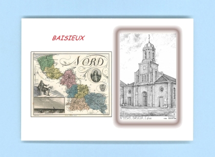 Cartes Postales impression Noir avec dpartement sur la ville de BAISIEUX Titre : eglise