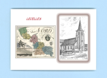 Cartes Postales impression Noir avec dpartement sur la ville de LECELLES Titre : eglise
