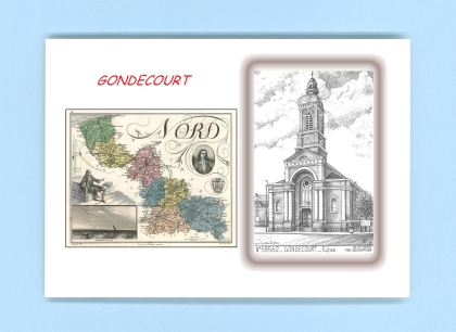 Cartes Postales impression Noir avec dpartement sur la ville de GONDECOURT Titre : eglise