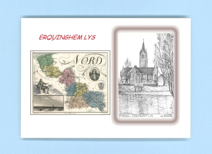 Cartes Postales impression Noir avec dpartement sur la ville de ERQUINGHEM LYS Titre : vue