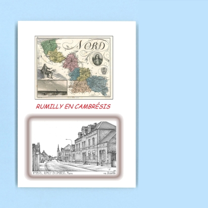 Cartes Postales impression Noir avec dpartement sur la ville de RUMILLY EN CAMBRESIS Titre : mairie